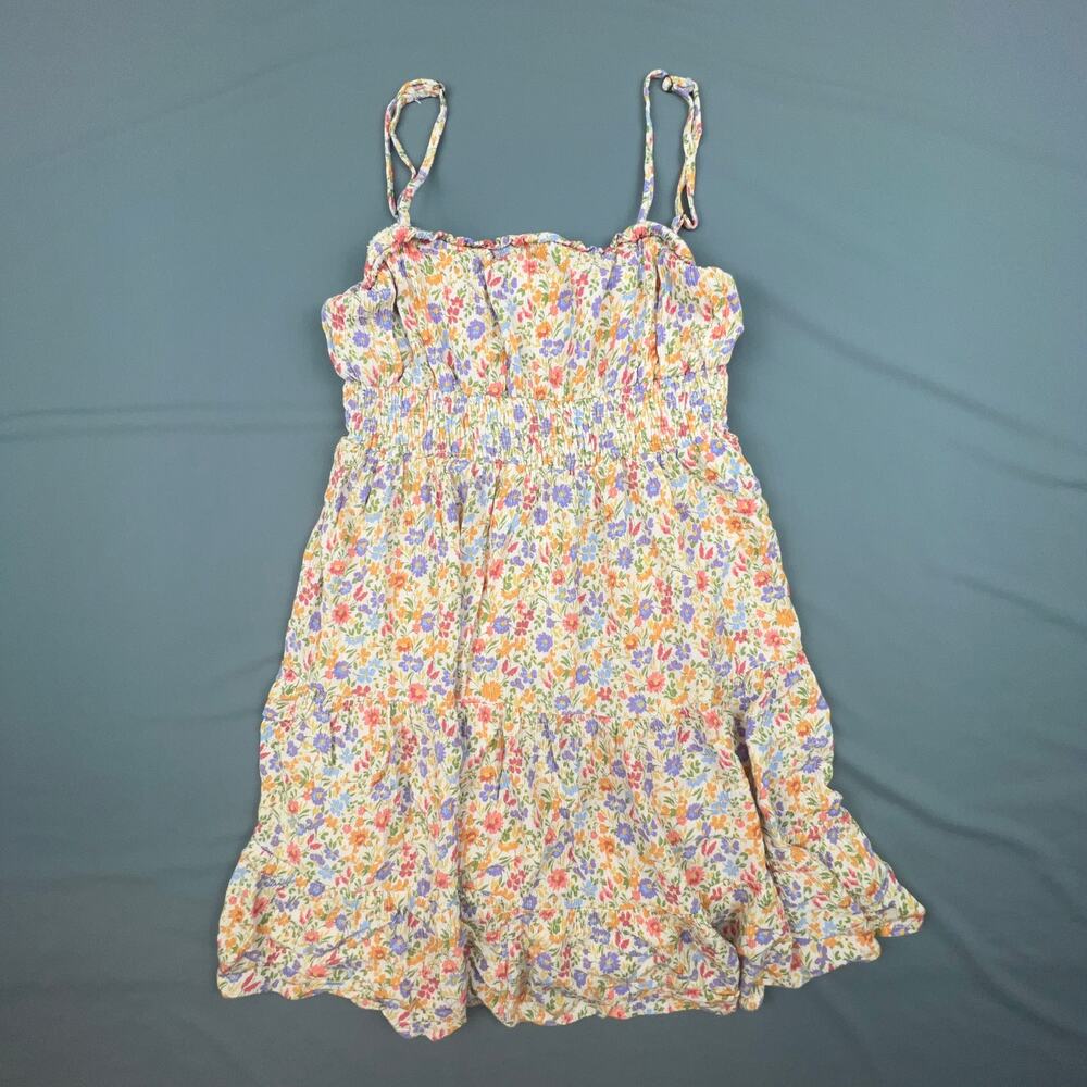 Bécool Floral Tiered Mini Dress Smocked Bodice Size M